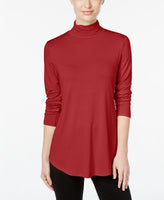 JM Collection Solid Turtleneck Long Sleeve Red PXL