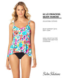 SWIM SOLUTIONS WOMEN HIGH-LOW PRINCESS SEAM TANKINI TOP, SIZE 8