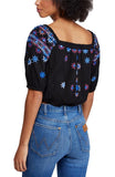 Free People Aurora Embroidered Blouson Top Black Size X-Small