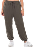 Zenana Women Plus Soft French Terry Jogger Pants with Pockets, Sizes 1X - 3X