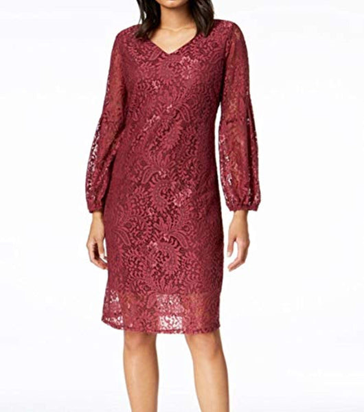 NY Collection Rose Womens Petite Lace Sheath Dress Red PXS