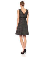 Nanette Nanette Lepore Women's Sleeveless V-Neck Boucle Fit & Flare Dress with Self Fringe, Very Very Black/Multi, 2