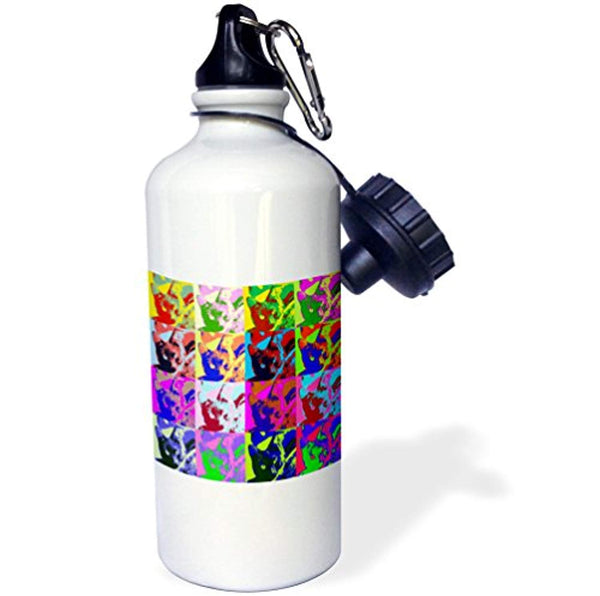 Cartoon Cat Pop Art" Sports Water Bottle, 21 oz, White