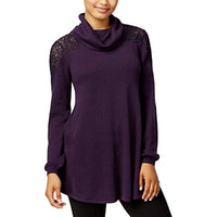 Style & Co. Womens Lace Inset Cowl Neck Sweater Purple PM