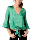 Bar III Tie-Front Crop Top Clover Green XS