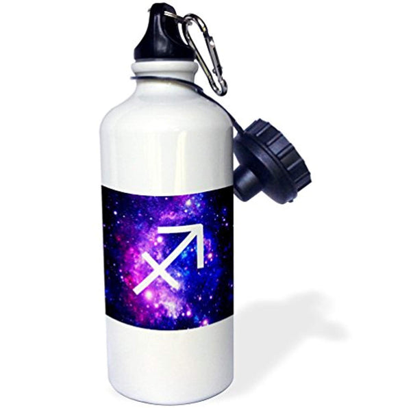 Sagittarius Star Sign on Purple Space Background-Horoscope Symbol-Sports Water Bottle, 21oz