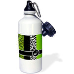 Elegant Animal Print Monogram Green J" Sports Water Bottle, 21 oz, White