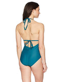 Coastal Blue Women's Swimwear Deep V Ruffle Front One Piece Swimsuit, Jaded, L (12-14)