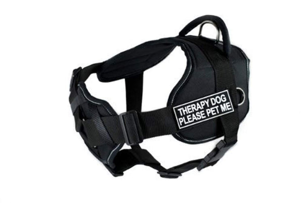 Dean & Tyler DT Fun "Therapy Dog Please Pet Me" Dog Harness with Padded Chest Piece, Fits Girth Size 22-Inch to 27-Inch, Small, Black with Reflective Trim