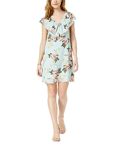 Maison Jules Women's Printed Flounce Dress, Mint Powder Combo, Large