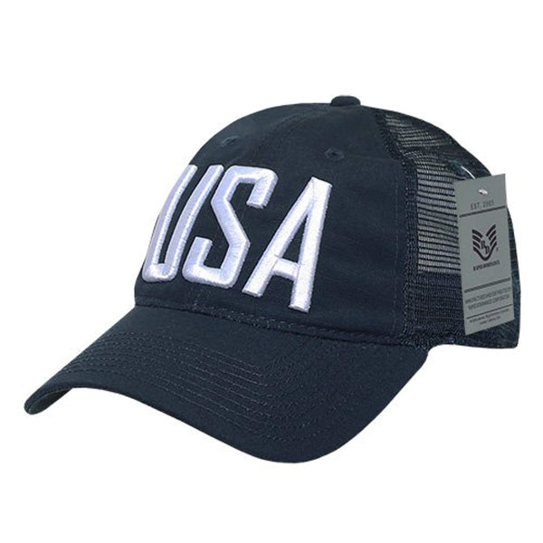 Rapiddominance A13-USA-NVY Ripstop Trucker Cap, USA Text, Navy