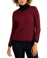 Karen Scott Petite Cotton Textured Turtleneck Sweater, Red, PL