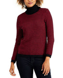 Karen Scott Petite Cotton Textured Turtleneck Sweater, Red, PL