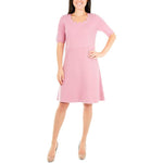 NY Collection Scallop Sweaterr Dress Pink PM