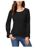 Style & Co. Women's Ruched-Sleeve Top Deep Black L