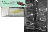 Cybrtrayd Lacrosse Lolly Chocolate Candy Mold with Lollipop Supply Kit