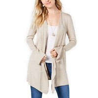 STYLE & CO Sweater Ruffle Sleeve Tweed Openfront Cardigan Lt Beige S