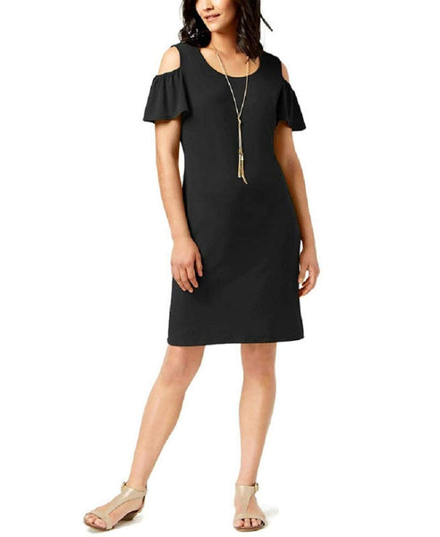 JM Collection Cold Shoulder Dress With Necklace Black PP