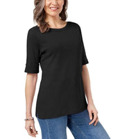 Karen Scott Cuffed Boat-Neck Top (Deep Black, L)