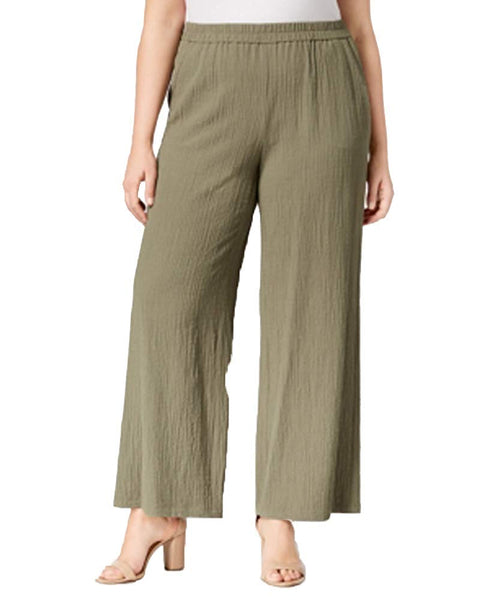 JM Collection Plus Size Textured Wide-Leg Pants Olive Spring 2X