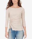 William Rast Noa Ruched Striped T-Shirt  Rose Cloud Large