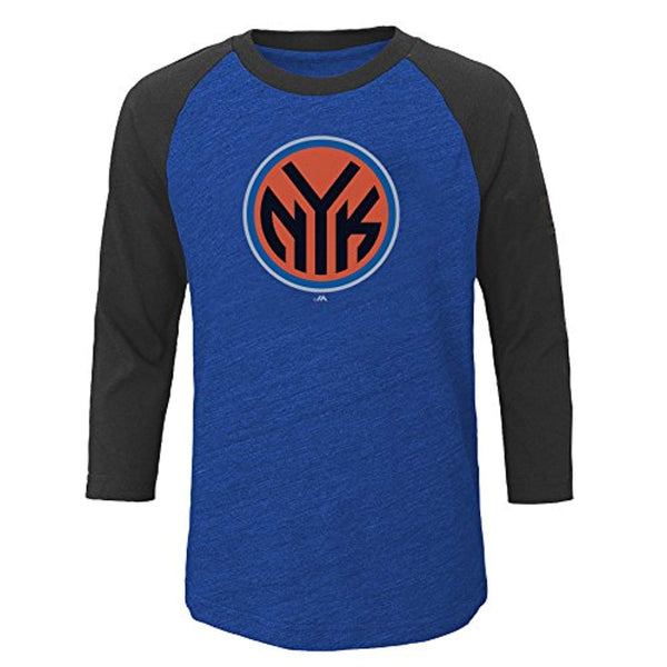 NBA New York Knicks Children Unisex NBA Youth 3/4 Raglan Sleeve with Screen,M,Roy Hth/Cha Hth