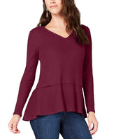 Style & Co. Women's V-Neck Thermal Top Plum Tart S