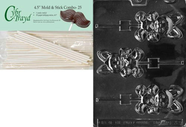 Cybrtrayd Cute Bunny Lolly Full Bunny Easter Chocolate Candy Mold with 25 Lollipop Sticks