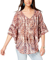 Style & Co Geo-Print Pintuck Peasant Top S