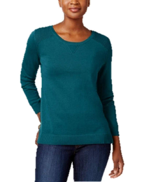 Karen Scott Cotton Side-Slit Sweater True Teal S