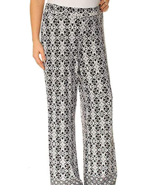 NY Collection Womens Printed Wide-Leg Pants Stretch Black XS