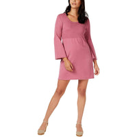 NY Collection Womens Petites Bell Sleeves Scoop Neck Casual Dress Pink PS