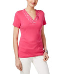 Karen Scott Petite Embellished V-Neck Top Wild Punch PXS