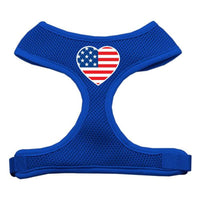 Mirage Pet Products Heart Flag USA Screen Print Soft Mesh Dog Harnesses, Medium, Blue