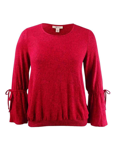 Style & Co Boatneck Tie Sleeve Snit Top Red LARGE