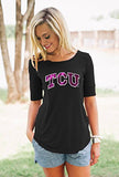 NCAA TCU Horned Frogs Women's Half Sleeve tee with Logo, Black, X-Large