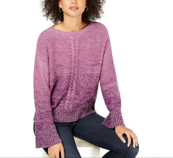 Style & Co. Women's Marl Braid Pullover Sweater, Purple, PM