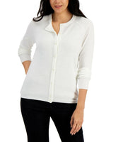 Karen Scott Luxsoft Pearl Button Cardigan White S