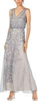 ADRIANNA PAPELL WOMEN'S  BEADED BLOUSON MERMAID GOWN DARK GRAY 4P