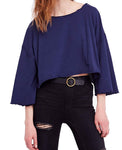 Free People Women's Crop Flare Sleeve Knit Top Blue XS