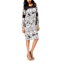 NY COLLECTION Lace Trim Balloon Sleeve Dress Black PM