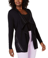 Jm Collection Embellished Mesh Flyaway cardigan Black XLARGE