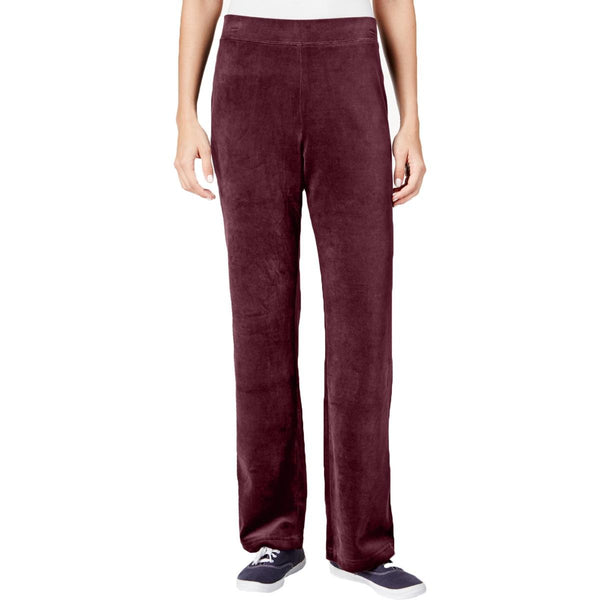 Karen Scott Womens Petites Pull-On Solid Velour Pants Merlot PXL