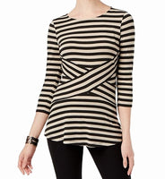 ECI New York Womens Striped Bell Sleeve Knit Top Taupe M