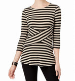 ECI New York Womens Striped Bell Sleeve Knit Top Taupe M