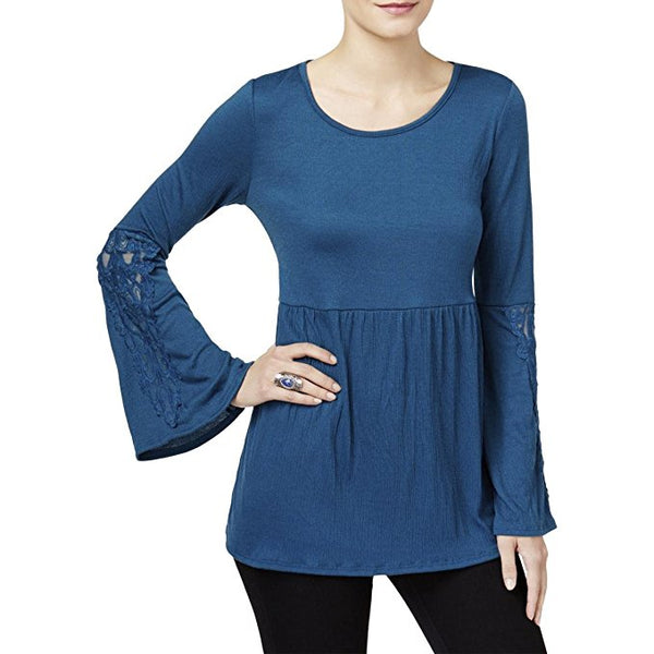 Style Co Lace-Trim Babydoll Top Rich Teal L, Retail: $44.50