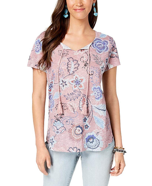 Style & Co. Printed Tassel-Tie Neck Top (Phoebe Tapestry, S)