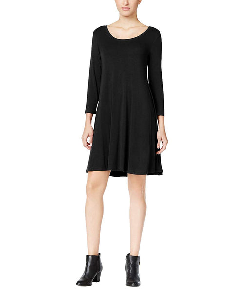 Style Co Petite Solid Swing Dress Deep Black PXS