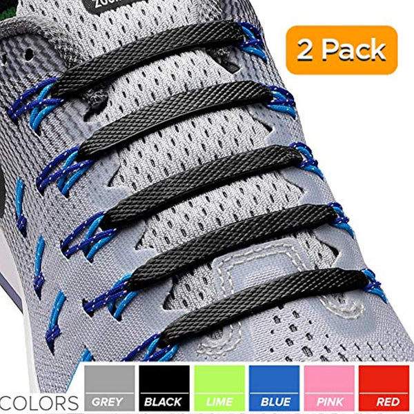 2SPORTIFY No Tie Shoelaces for Kids and Adults - Tieless Elastic Shoe lace for Sneakers Silicone Flat Laces Pack of 2 (Black+White)