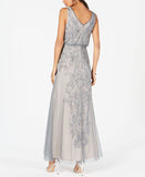 ADRIANNA PAPELL WOMEN'S  BEADED BLOUSON MERMAID GOWN DARK GRAY 4P